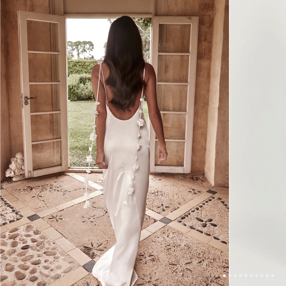 Meshki White Maxi Slip Dress with Floral Ties